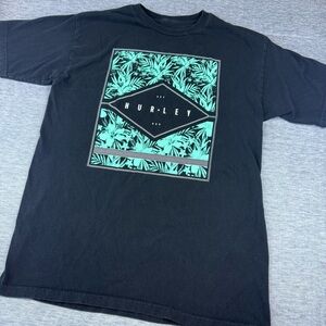Hurley Men's Black Y2K Tee with Teal Graphic‎